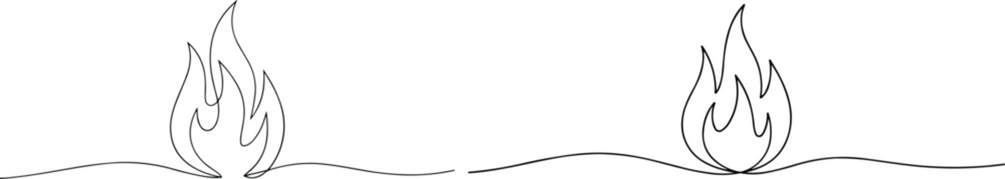 Black line art illustration of two small flames rising from wavy ground