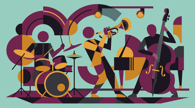 Jazz Band Playing Music Abstract Vector Art Style