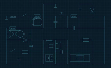 Fototapeta premium Jewel electronic circuit schematic blueprint cyan print diagram