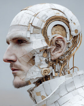 Portrait of person with perfectly mechanical emotionless exp