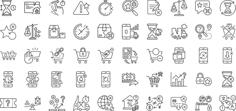 Financial risk and commercial transaction error line icons