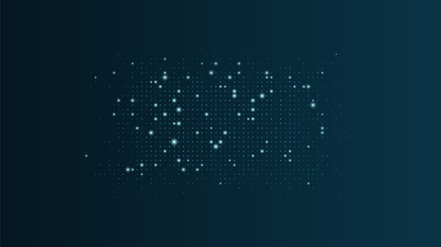 Teal technology background with abstract dot matrix digital data pattern and glowing light dots