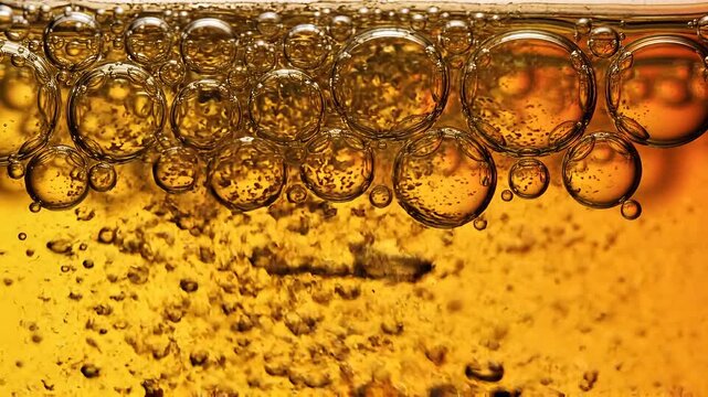 Close Up Gold Gel Oxygen Bubbles Rising Skincare Abstract Video