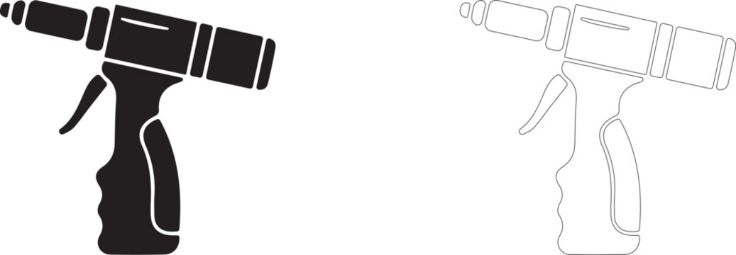 Rivet gun vector icon, pneumatic fastening tool symbol, industrial assembly and artisan metalwork.