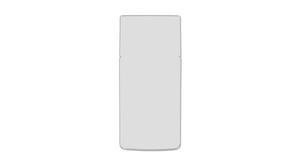 A sleek rectangular object with rounded corners sits upright on a transparent surface against a white background. © Siddik