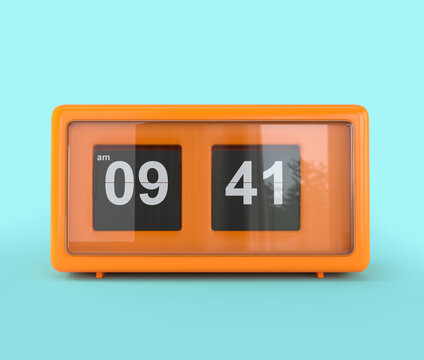 Orange retro vintage flip clock isolated on blue background
