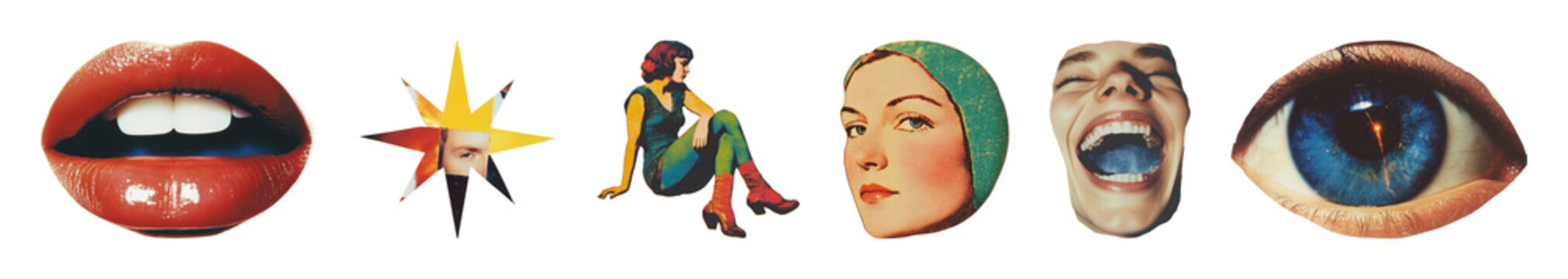PNG Colorful pop art facial expressions on transparent background