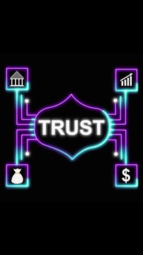 Digital network connecting bank, growth chart, money bag, and dollar sign with TRUST. TRUST digital network for finance and investment concepts. TRUST digital network with financial icons.