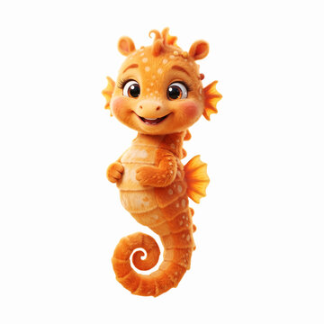 Beautiful orange seahorse floating gracefully in dark deep blue ocean water marine environment