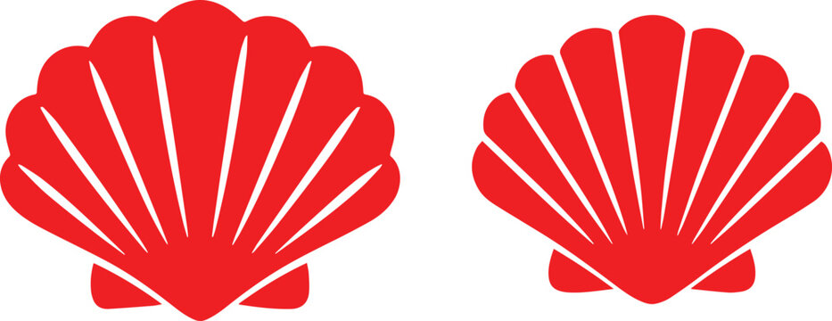 Red scallop shell pair with ridged texture Vector