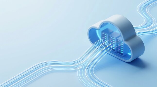 Database technology server connection digital cloud modern storage hosting network data backup glow icon cloud computing