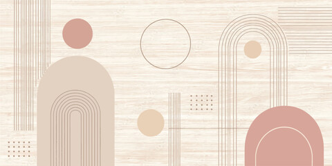 Boho geometric arch pattern with circles and linear elements in warm earth tones geometric minimalist background terracotta wallpaper decorative backdrop composition contemporary © jr graphics