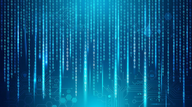 Digital rain on blue background technology data stream