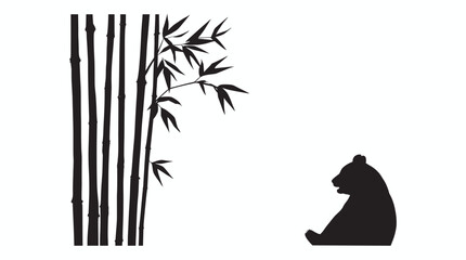 Bamboo stalks and panda bear silhouette against a white background © Layla
