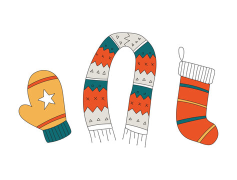 Christmas Winter Accessories &mdash; Scarf, Mitten, Stocking