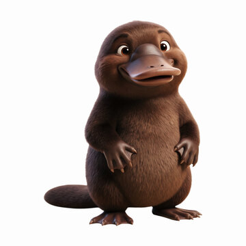 Cute brown platypus standing proudly on two hind legs in natural Australian wildlife habitat