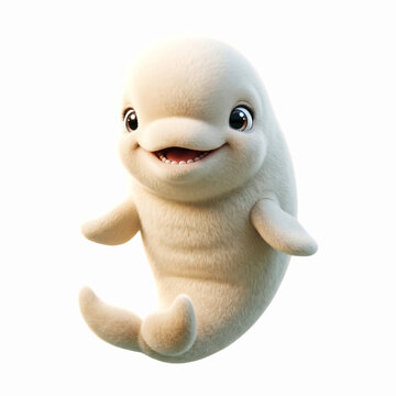 Cute friendly white beluga whale swimming happily in cold clear arctic ocean waters