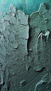 Peeling texture. Rough surface with thick cracked layers and peeling flakes. Smooth continuous rotation reveals evolving light reflections and shifting surface details across the textured plane.