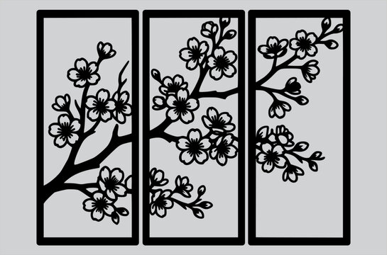Cherry blossom branch wall line art