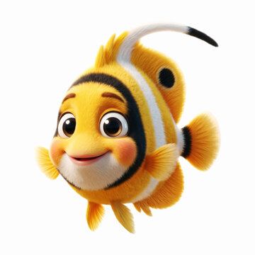 Cute orange and white striped clownfish swimming happily near beautiful tropical coral reef