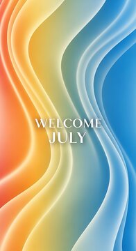 Vibrant July month celebration with colorful swirls and text.