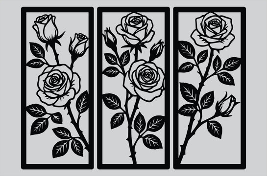 Rose Flowers Wall line art