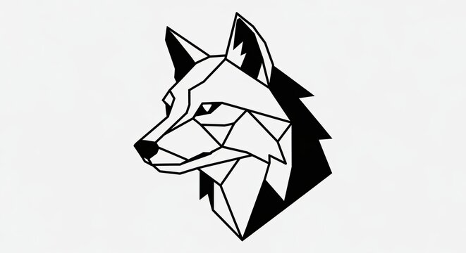 Modern geometric wolf head illustration in profile. Stylized polygonal animal art with sharp lines on a clean white background.