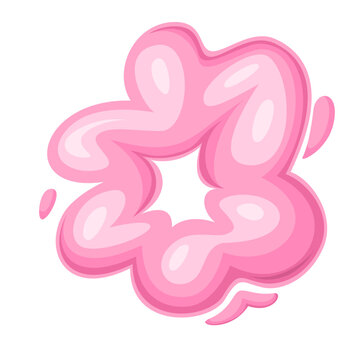 Smoke ring with pink comic cloud, rounded swirl shape and soft inner opening. Game effect, sticker and fantasy UI asset with smoke ring, vector illustration.