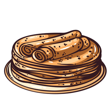 French croissant with crescent pastry shape, layered dough, baked crust and dark ink strokes. Bakery menu food with French croissant, hand drawn doodle vector illustration