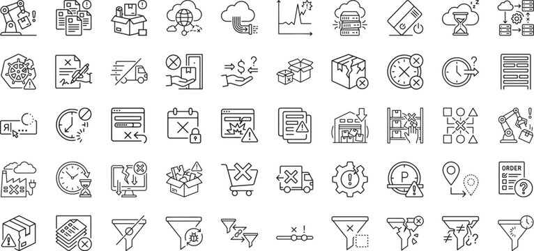 Cloud data server error and automation system failure icons