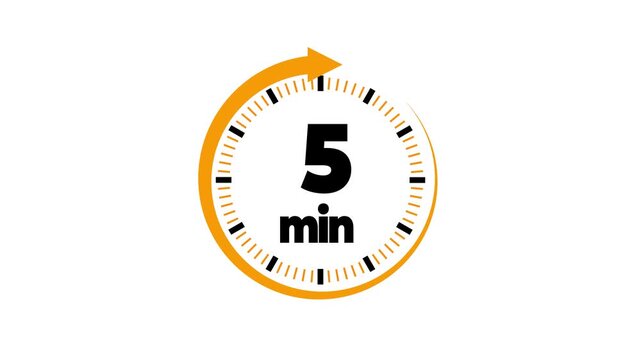 Cyan stopwatch icon indicating 5 minutes on black background