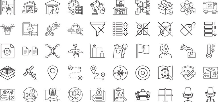 Warehouse automation error and drone shipping tracking icons