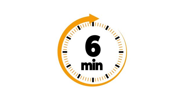 Cyan stopwatch icon indicating 6 minutes on black background