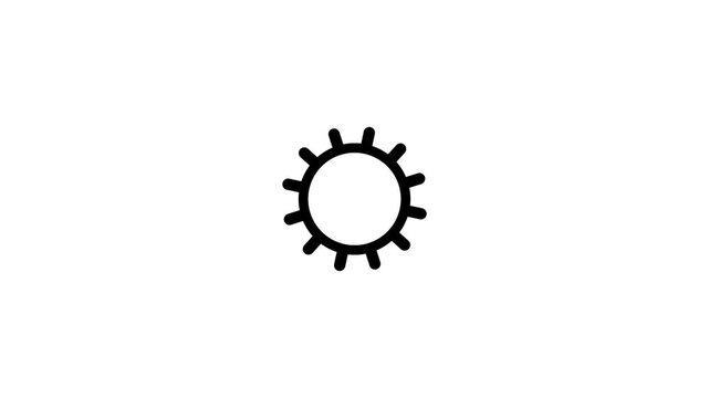 Minimalist Animated Sun Icon or Settings Cog Spinning on White Background - Bright Solar Energy Symbol or System Configuration Gear Graphic for Web Design and App Interface - Loopable 4K Video Element