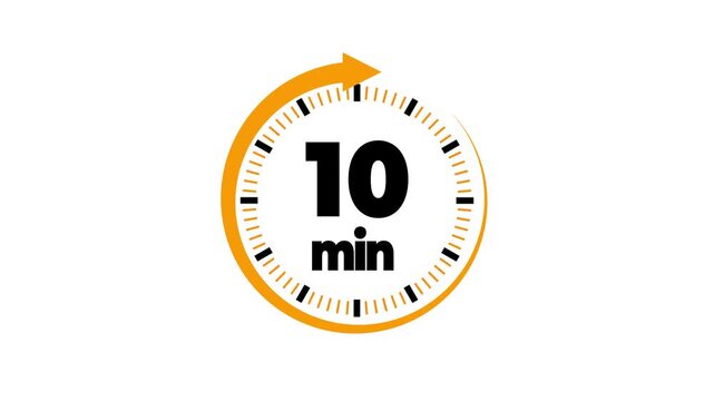 10 minute timer symbol, isolated on transparent white background with alpha channel. 10 min time circle icon .Animation timer icon with 10 min Clock, stopwatch, cooking time label