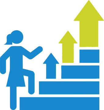 Woman Climbing Stairs to Success with Upward Arrows.