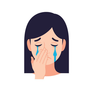 Woman crying with hand on face.