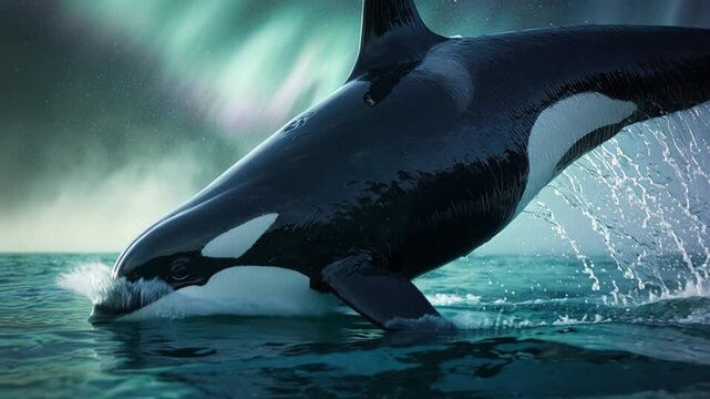 Orca Whale Breaching Ocean