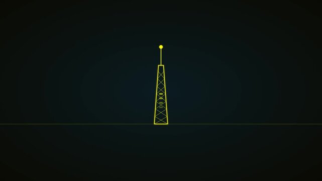 Minimalist radio tower animation, yellow line on dark animation background