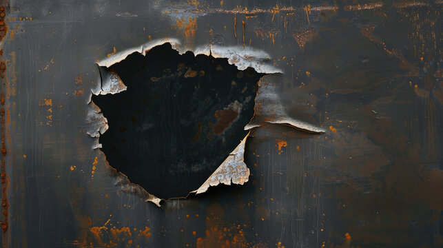 Rusty metal hole with dark background and orange corrosion texture