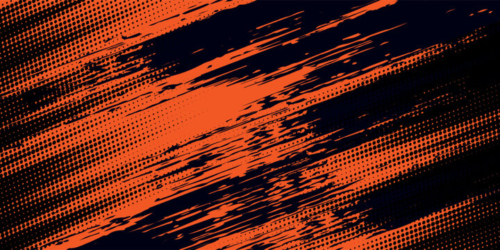Orange and black grunge urban background with dry rough texture and halftones pattern. Hand drawn punk vector retro banner.