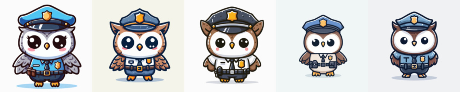 set of vector owls in police costumes