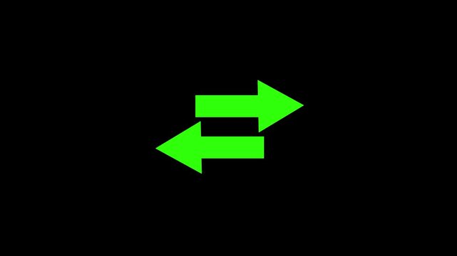 Two green arrows motion graphic animation point opposite directions on a black background.