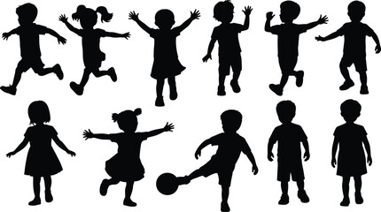 Energetic Silhouettes of Children Playing and Having Fun Outdoors kids boys © MdRayhan