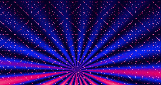 Abstract digital background with radiating sunburst light rays and a geometric pattern of glowing green dots, motion graphics concept.