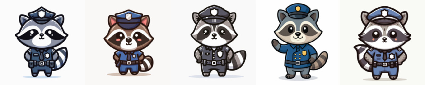 set of vector raccoons in police costumes