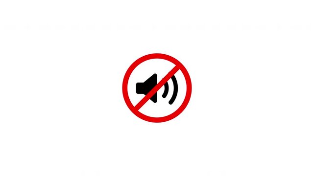 No allowed sound sign animation with transparent background, mute icon showing volume symbol with prohibition sign with transparent background.