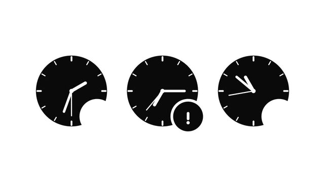 Minimalist clock with alert notification symbols for time management and deadline concepts animation