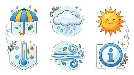 Fototapeta premium Weather icons set flat design vector illustration