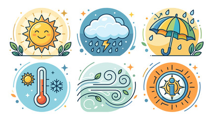 Fototapeta premium Weather icons flat design vector illustration set